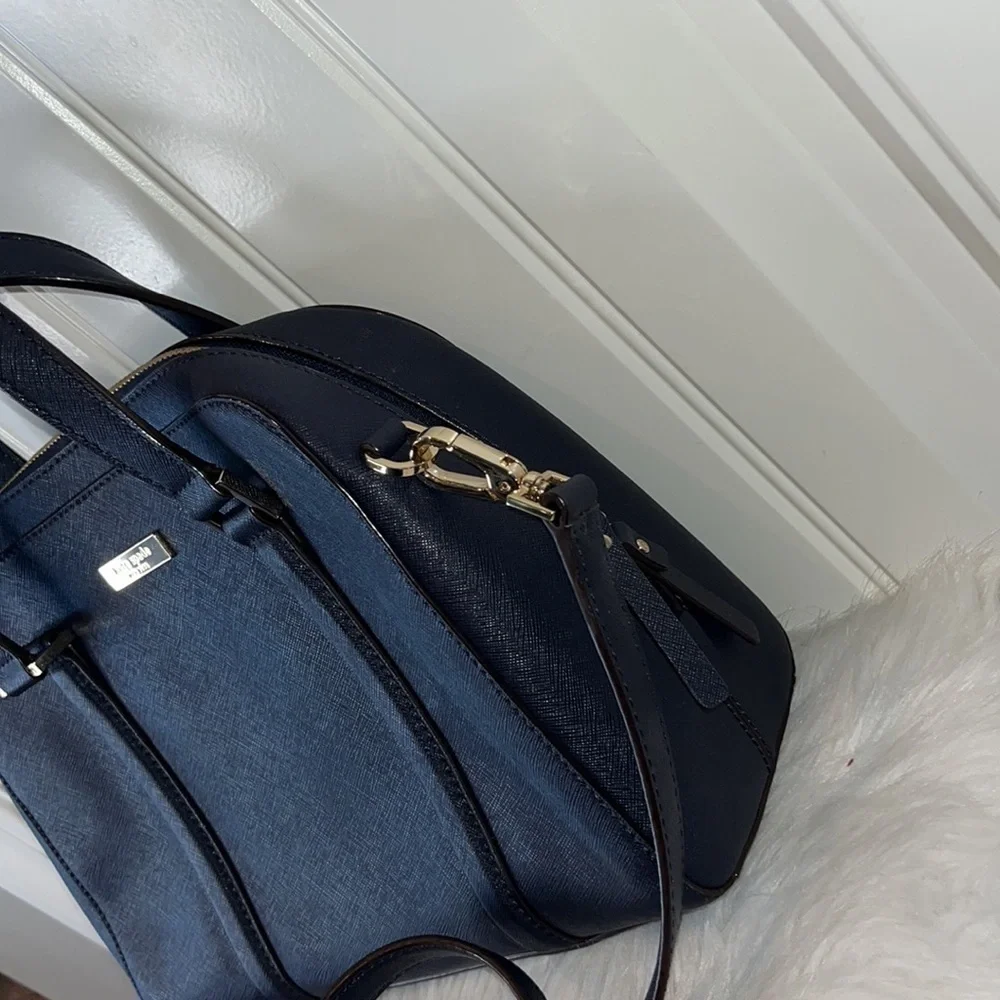 Kate Spade Small Felix Satchel purse Bag pebbled leather Navy blue classic